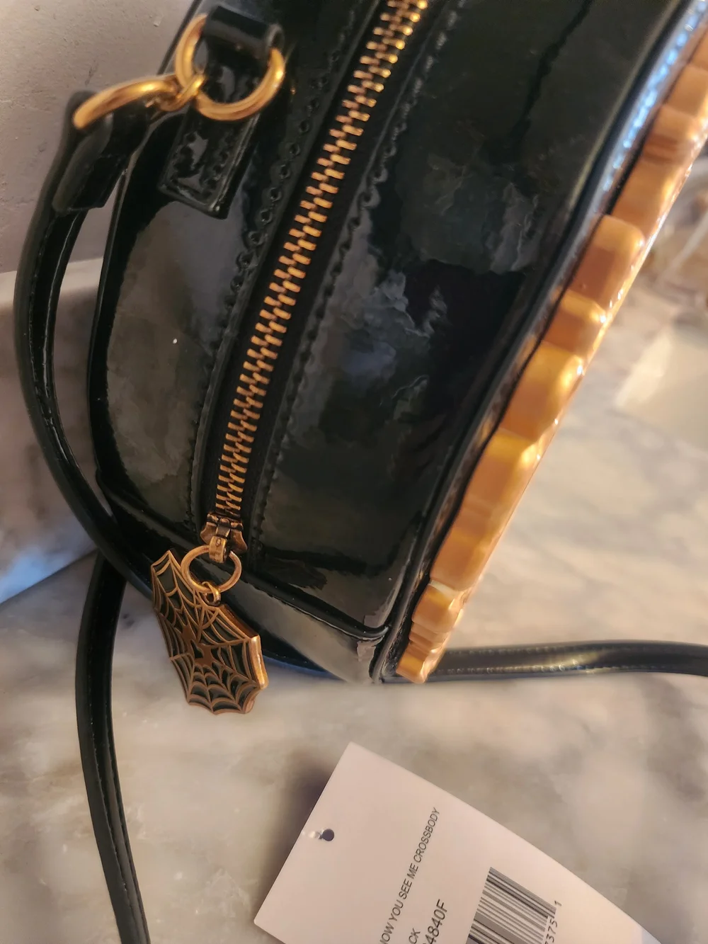 Betsey Johnson Novelty Black Crossbody Bag with Decorative Gold Frame